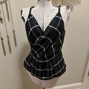 CAbi Black and White Checkered peplum tank top